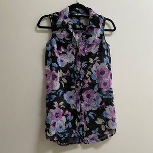 H&M Girls Floral Chiffon Sleeveless Button Down 12